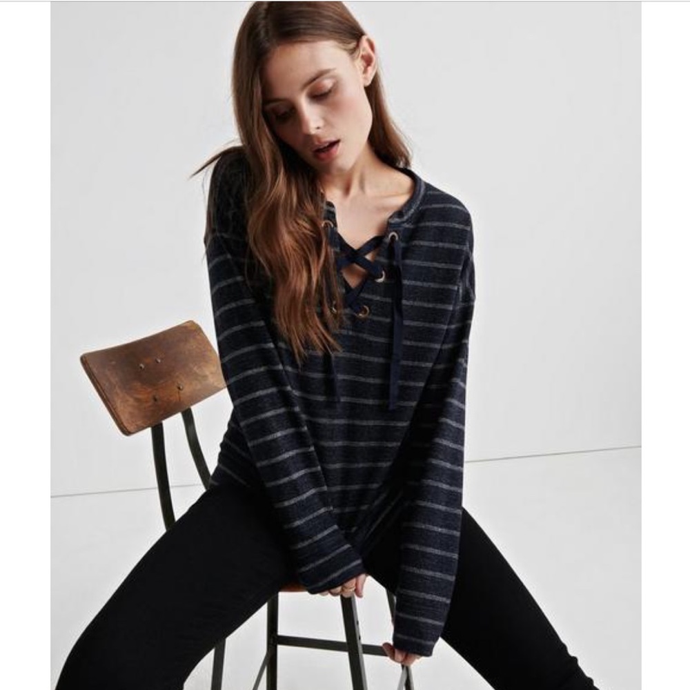 Lucky Brand Shine Striped Lace-Up Top